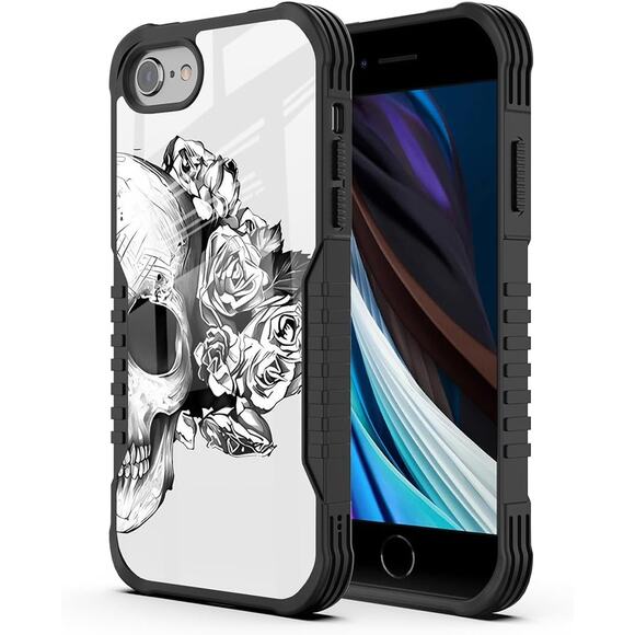 Protective Case Skull and Flowers Black & Clear iPhone SE4 Cell Phone Case NEW - Picture 1 of 3